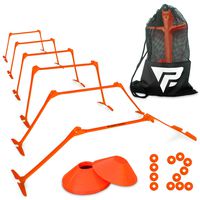 Pro Adjustable Hurdles and Cone Set - 6 Agility Hurdles (6", 9" or 12" Height) with 12 Disc Cones for Soccer, Sports, Plyometric Speed Training - Includes Carry Bag & 2 Agility Drills eBooks (Orange)