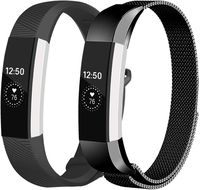 Fundro Replacement Bands Compatible with Fitbit Alta and Alta HR，Stainless Steel Metal Bracelet Strap Replacement Wristband for Alta Women Men (Large, A Black+#B Black)