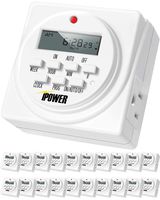 iPower 7 Day Heavy Duty Digital Programmable Electric Timer, Indoor Dual Outlet Switch for Lights, Appliance, Pool Pump, 125VAC, 15A, 60 Hz, 1725W, ETL Listed, White, 20 Pack
