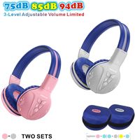 2 Pack of SIMOLIO Kids Headphone Wireless Bluetooth with Volume Limited, Durable Wireless Kids Headset, Wireless Headphone for Kids, Kids Safe Headphones with Case for Travel,School Daily(Pink,Grey)