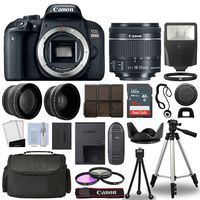 Canon 800D / Rebel T7i DSLR + 18-55mm is STM 3 Lens + 16GB Top Value Bundle - 2X Telephoto Lens + Wide Angle Lens + 3 Piece Filter Kit + Tripod + Lens Hood + Flash + More! - International Version