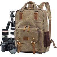 Glumes Fashion Camera Backpack Vintage Waterproof Photography Canvas Bag for Camera, Lens,Laptop and Accessories Travel Use (khaki-A)