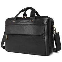 Augus Leather Briefcase for Men Business Travel Messenger Bags 15.6 Inch Laptop Bag, Black