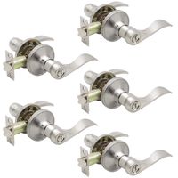 Probrico Wave Style Privacy Bed Bath Door Levers in Satin Nickel Finish, Interior Keyless Door Handles Locksets, 5 Pack