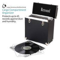 Retround Vintage Retro Vinyl leather Record Holder Case, LP Storage Carrying Case for 78 rpm, 45 rpm, 33 rpm Standard Size Vinyl Records Collections Storage Organizer Display Box-12 in Leather Black