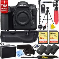 Nikon D500 20.9 MP CMOS DX Format Digital SLR Camera with 4K Video Body Bundle with 2X 32GB Memory Card, 2X Battery, Battery Grip, Microphone, 1 Year Extended Warranty and Accessories (13 Items)