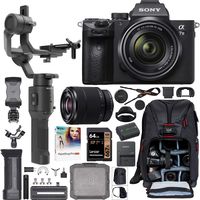 Sony a7III Full Frame Mirrorless Camera + FE 28-70mm F3.5-5.6 Lens ILCE-7M3K/B Filmmaker's Kit with DJI Ronin-SC 3-Axis Handheld Gimbal Stabilizer Bundle + Deco Photo Backpack + 64GB Card + Software