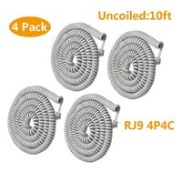 Telephone Phone Handset Cable Cord,Uvital Coiled Length 1.2 to 10 Feet Uncoiled Landline Phone Handset Cable Cord RJ9/RJ10/RJ22 4P4C(White,4 PCS)