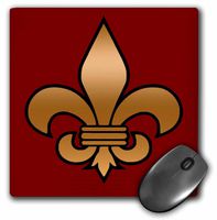 3dRose LLC 8 x 8 x 0.25 Inches Mouse Pad, Large Black/Gold Fleur De Lis on Maroon Background Christian Symbol (mp_30760_1)