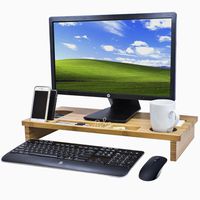Sorbus Bamboo Computer Monitor Stand Riser with Organizer Tray Slots for Storage - Great for TV Monitor, Laptop, Printer, Cellphone, Office Supplies, Wide Screen Riser for Desktop (Natural Bamboo)