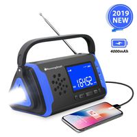 NOAA Weather Alert Radio - Crank Solar Powered Portable Radio with 4000mAh Battery Power for Cell Phone, Bright Flashlight for Household Emergency and Outdoor Survival (Blue)
