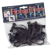 BongoTies ALL-BLACK "Obsidian" Bongo Ties ~ 10 Pack "Style-D" ~ HANDY TIES FOR CABLES AND OTHER UNRULY ITEMS