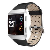 Taolla Compatible with Fitbit Ionic Bands, Breathable Leather Accessory Watch Band Strap Replacement Wristband Large Small Compatible with Fitbit Ionic for Women & Men, Black