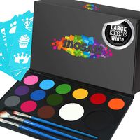 Face Paint Kit Non-Grease 14 Colors with Large Black and White, 3 Brushes, 30 Stencils Water-Based Face and Body Paints Kit for Kids or Professional - Safe Facepainting for Sensitive Skin