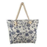 Lux Accessories Ivory and Navy Nautical Ship Wheel Anchor Fabric Beach Handbag