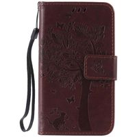 Samsung Galaxy Core LTE 4G SM-G386F/ Avant G386T Case, C-Super Mall Embossed Tree Cat Butterfly Pattern PU Leather Wallet Stand Flip Case for Samsung Galaxy Core LTE 4G SM-G386F/ Avant G386T(Brown)