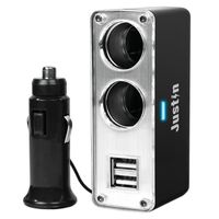 Justin Power 4-in-1 Car Adaptor with 2-Port USB and 2-Port 12V Auto Adaptor