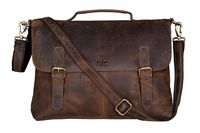 18 Inch Retro Buffalo Hunter Leather Laptop Messenger Bag Office Briefcase College Bag for Men and Women