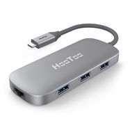 HooToo USB C Hub, USB C Adater with Ethernet Port, 4K HDMI, 100W Power Delivery, 3 USB 3.0 Ports for MacBook Pro & Google Chromebook & and More Type C Laptops (Space Grey)