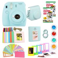 Fujifilm Instax Mini 9 Instant Camera(Certified Refurbished) + Fuji Instax Film (40 Sheets) + Carrying Case, Photo Album, Stickers, Close Up Lens + More (Ice Blue)