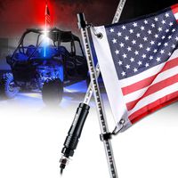 Xprite 5ft (1.5M) LED Whip Lights Waterproof Flag Pole Safety Antenna with U.S.Flag for Offroad Jeep Sand Dune Buggy UTV ATV Polaris RZR 4X4 Can Am Maverick Trophy Truck (Red - White - Blue)