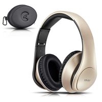Over Ear Bluetooth Headphones, Mkay Wireless Headset V4.2 with Deep Bass Microphone Hi-Fi Stereo, Foldable & Lightweight,25H Playtime for Travel Work TV Computer iPhone-Gold
