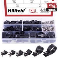 Hilitchi 135 Pcs 6 Sizes Black Plastic Cable Clamp R Type Screw Mounting Cord Fastener Cable Clips Assortment Kit with Screws for Wire Management Cable Conduit (Clips from 6mm to 23mm)