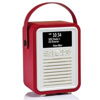 VQ | Retro Mini - Bluetooth Speaker and Digital Radio with FM & HD-FM, Dual Alarm Clock & Mains / Battery Powered - Red