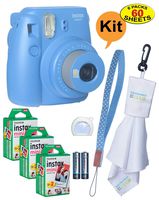 Fujifilm Instax Mini 9 Instant Film Camera + 20 Sheets of Instant Film + Lens Cleaning Cloth + Close-Up Selfie Lens + Wrist Strap | Batteries Included - Cobalt-Blue