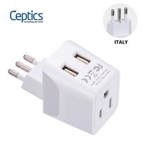 Italy, Chile, Uruguay Travel Adapter Plug by Ceptics With Dual USB - USA Input - Type L - Ultra Compact  - Perfect for Cell Phones, Laptop, Camera Chargers, iWatch, iPad, iPhone and More (CTU-12A)