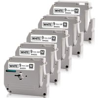 P-Touch M Tape MK221 M-K221 9mm Black on White Compatible for Brother P Touch PT-90 PT-55 PT-65 PT-80 PT-M95 PT-100 PT-110 PT-45 PT-70 PT-85 PT-45M PT-70BM PT-70SR Label Maker, 3/8" x 26', 5-Pack