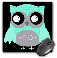 3dRose LLC 8 x 8 x 0.25 Inches Cute Turquoise Hounds Tooth Patterned Owl Mouse Pad (mp_61032_1)