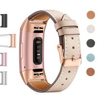 Hotodeal Leather Band Compatible Charge 3, Classic Replacement Genuine Leather Bands Metal Connectors Women Men Small Large Size Silver, Rose Gold, Black