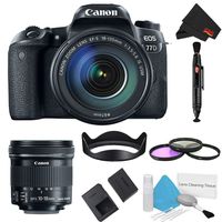 Canon EOS 77D DSLR Camera with 18-135mm Lens Bundle w/ 3 Piece Filter Kit + Bonus 10-18mm Lens (International Model)