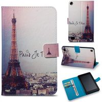 Kindle Fire7 2015/2017 Case,Leather Shock Proof Auto Wake/Sleep Case with Magnetic Credit Card Holder and Birthday Xmas Gift for Boy Girl for Amazon Fire 7 Tablet -Paris Tower-blue323
