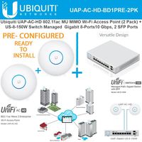 Ubiquiti UAP-AC-HD (x2) 802.11ac UniFi AP PRECONFIG + Switch PoE+ Gigabit 8Port