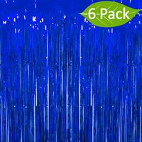Deruicc 6 Pack Blue Foil Curtains 3ft x 8ft Tinsel Fringe Curtains Shimmer Curtain for Birthday Wedding Party Christmas Photo Booth Backdrop Decorations (Blue, 6)
