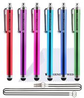 Capacitive Touch Screen Stylus Pens 4.5", 6-Pack - Including 2 x 15 Lanyards and Screen Cleaning Cloth by The Friendly Swede (Red, Purple, Pink, Light Blue, Dark Blue, Green)