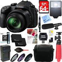 Panasonic LUMIX FZ1000 4K QFHD/HD 20.1MP 16X Long Zoom Black Digital Camera + 64GB Dual Battery Accessory Bundle