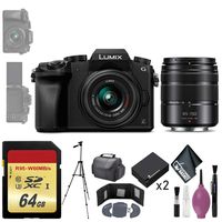 Panasonic Lumix DMC-G7 Mirrorless Micro Four Thirds Digital Camera w/ 14-42mm & 45-150mm Lenses (Black) - 64GB - Memory Card Wallet - Reader - Battery x2-72" Tripod - Case