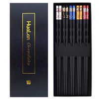 HuaLan Fiberglass Alloy Chopsticks Series - Japanese Non-slip Luxury Reusable Chopsticks Family Use 5 Pairs Gift Set