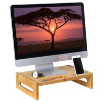 SONGMICS Bamboo Monitor Stand Desktop Riser Desk Organizer with Storage Slots for Computer Laptop TV Natural ULLD211N