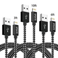SPEATE Phone Cable 3pcs 3FT 6FT 10FT Nylon Braided Cord Charger Compatible with PhoneX/Phone8/8Plus/7/7Plus/6/6s/6Plus and More (Black+White)