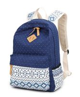 LuckyZ Women Casual Backpack Lightweight Canvas with Leather Daykpack School Bag Cute Printng Travel Laptop Bag Shoulder Bookbags Blue Diamond