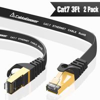 CableGeeker Cat7 Ethernet Cable 3ft 2 Pack (30 AWG High Speed Cable) Flat Cat7 Shielded Ethernet Cable Support Cat5/Cat6 Network,600Mhz,10Gbps - Black Computer Cord for Router Xbox Modem