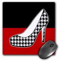3dRose LLC 8 x 8 x 0.25 Inches Mouse Pad,"I Love Shoes" Houndstooth Print High Heel Shoe on Black/Red (mp_57143_1)
