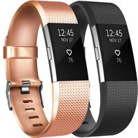 Amzpas for Fitbit Charge 2 Bands, 2 Pack, Small Large Adjustable Replacement Accessory Wristbands Bracelet for Fitbit Charge 2 Women & Men (03 Classic: Bronze & Black, Small)