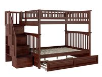 Atlantic Furniture Columbia Staircase Bunk Twin Size Raised Panel Trundle Bed, Full/Full, Walnut