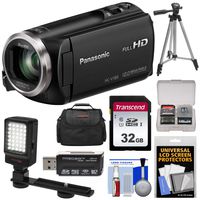 Panasonic HC-V180 HD Video Camera Camcorder with 32GB Card + Case + Tripod + LED Light + Reader + Kit