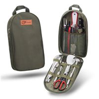 KissAir 25-Piece Portable Camp Kitchen Utensil Organizer Set BBQ Camping Cookware Utensils Travel Kit with Flatware|Water Resistant Case|Cutting Board|Rice Paddle|Tongs|Scissors (Army Green)